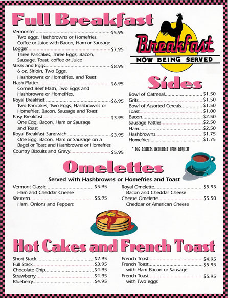 Springfield Royal Diner -  Breakfast Menu